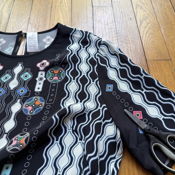 Peter Pilotto Size 8 Black Geometric Silk Short Sleeve Mini Shift Dress - Picture 15 of 16